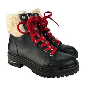 EUC KENNETH COLE 7 RHODE LACE WATERPROOF BLACK SHEARLING RED LACES SNOW BOOTS